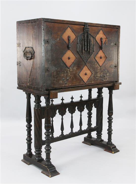 A late 16th/early 17th century Spanish walnut Vargueno, W.3ft 8in. D.1ft 7in. H.4ft 9in.